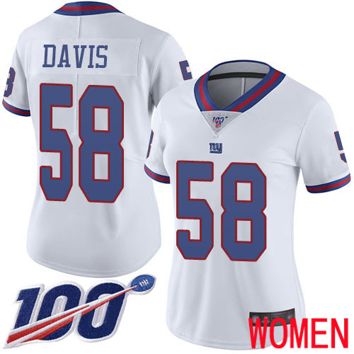 Women New York Giants #58 Tae Davis Limited White Rush Vapor Untouchable 100th Season Football NFL Jersey